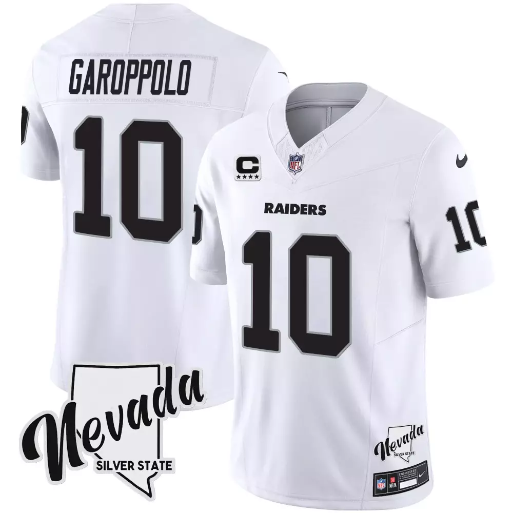 Jimmy Garoppolo White Men's Raiders Arch Smoke Vapor Jersey | Stitched Fan Gear | For Men, Women & Youth