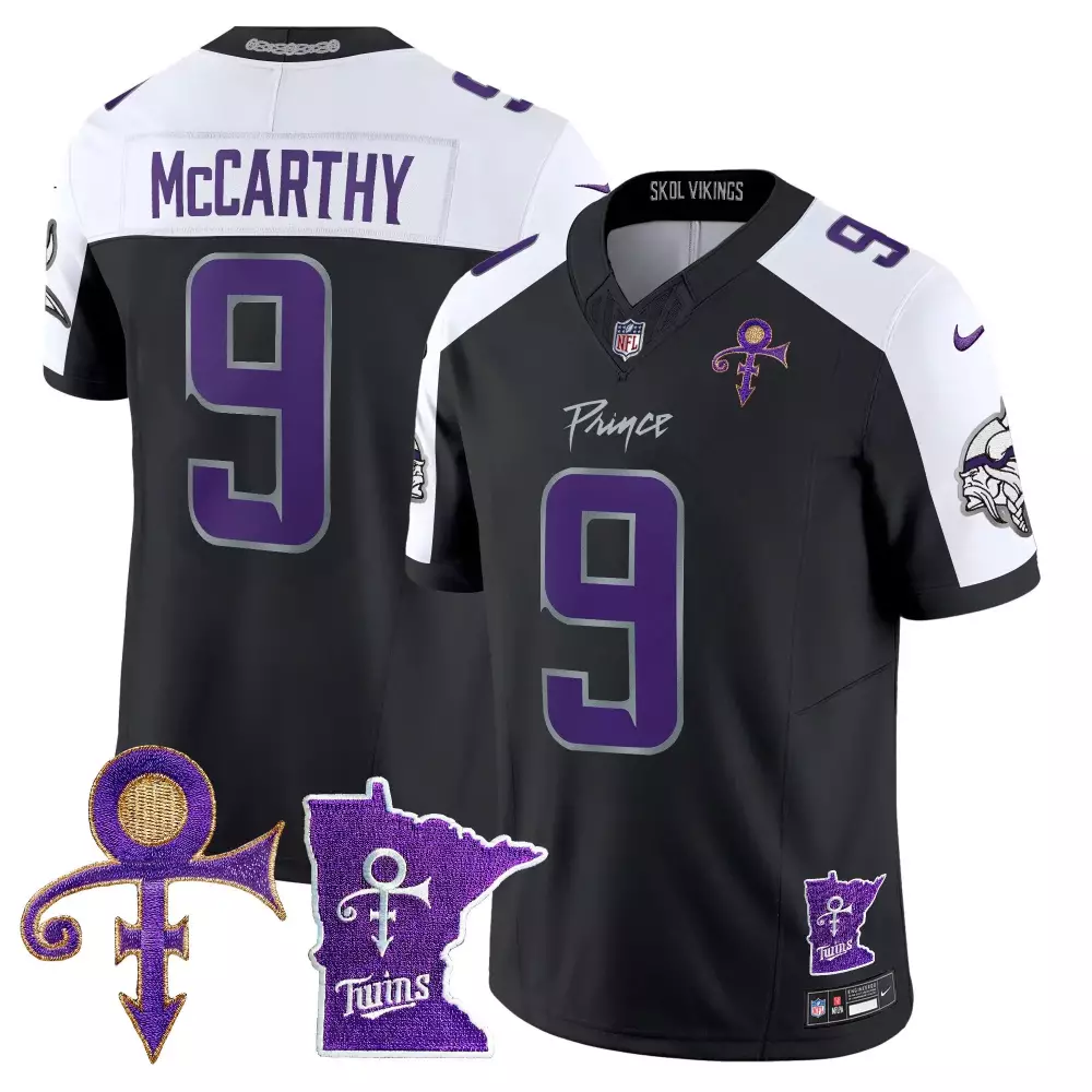 jj mccarthy black alternate mens vikings 2024 prince vapor limited jersey all stitched