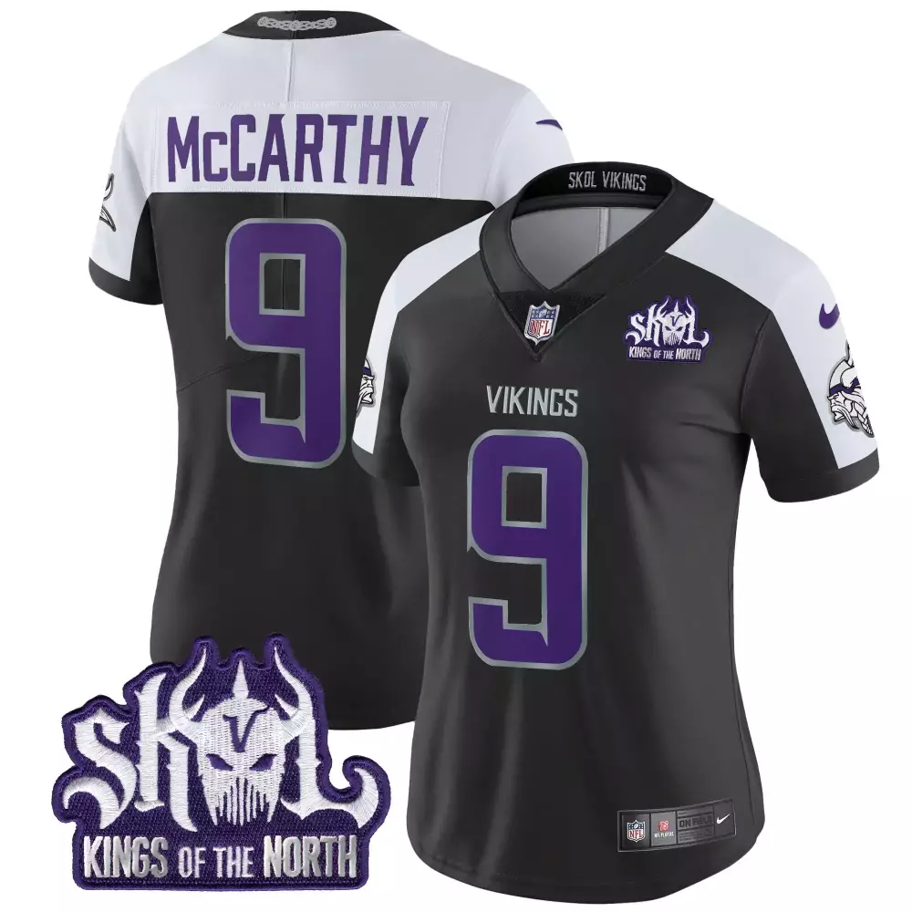 jj mccarthy black alternate womens vikings 2024 winter warrior skol patch vapor limited jersey all stitched