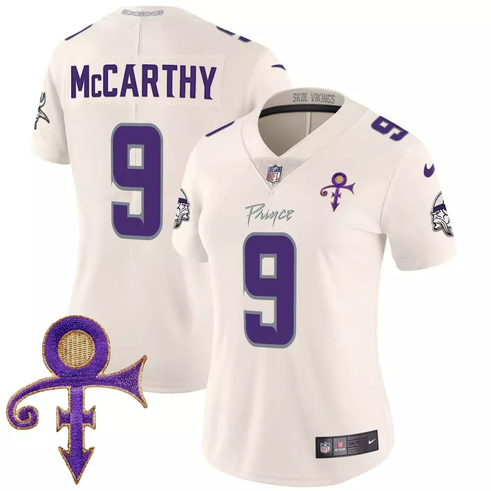 jj mccarthy cream womens vikings 2024 prince vapor limited jersey all stitched