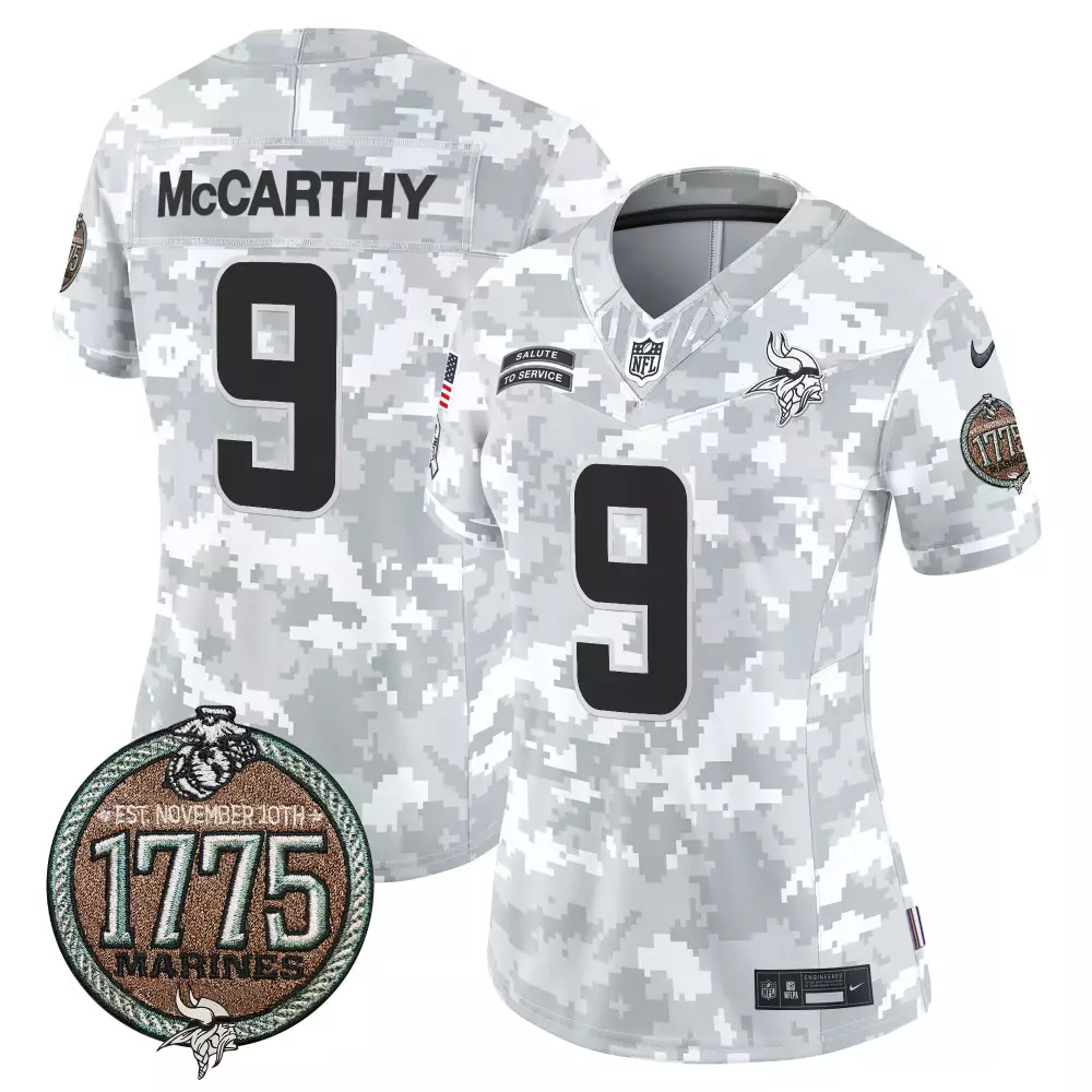 JJ McCarthy 2024 Marines Women's Vikings Salute to Service Vapor Limited Jersey | Stitched | Fan Gear | For Men, Women & Youth
