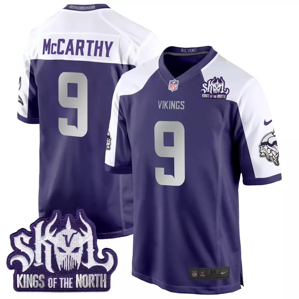 JJ McCarthy 2024 Purple Alternate Men's Vikings Winter Warrior Skol Game Jersey | Stitched | Fan Gear | For Men, Women & Youth