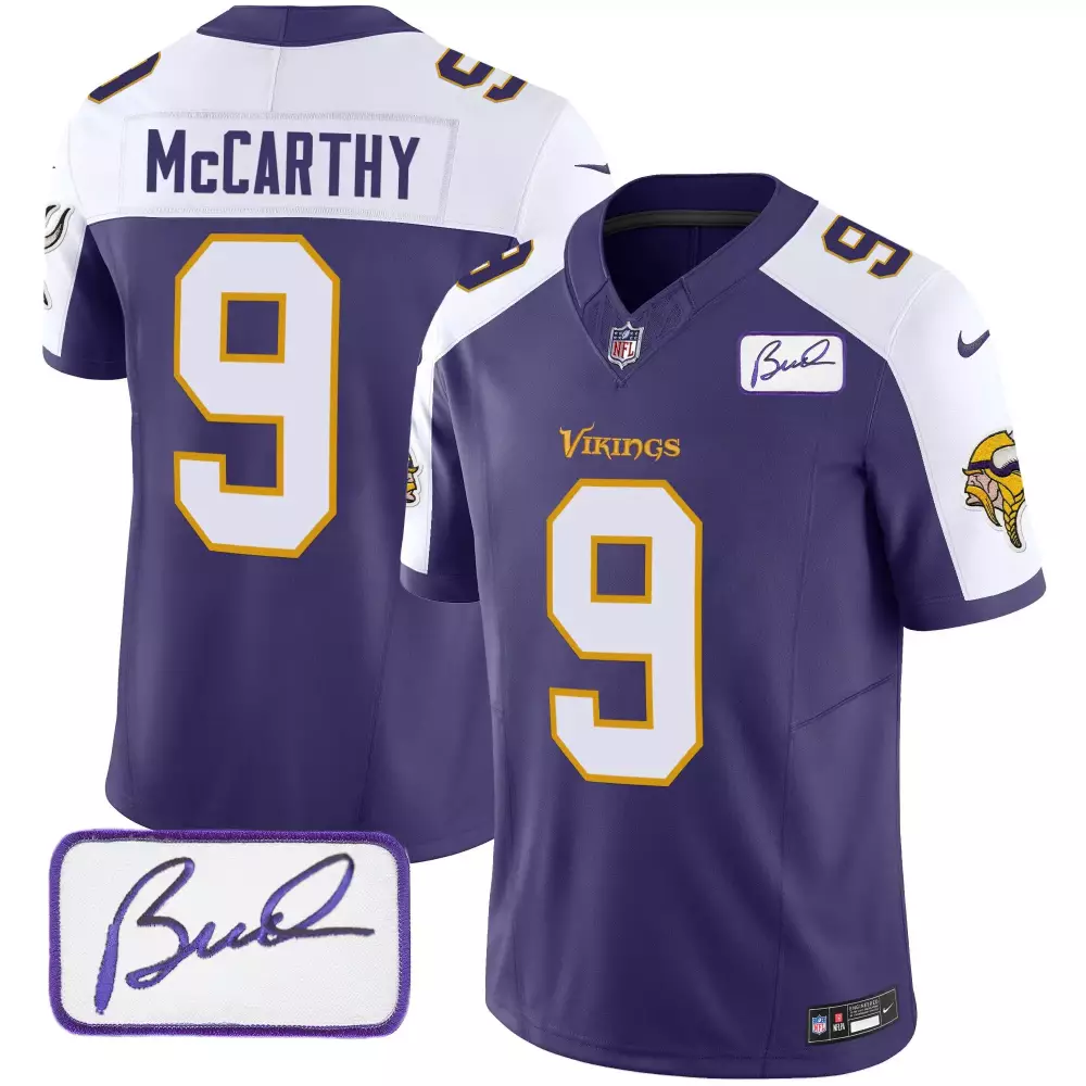 JJ McCarthy 2024 Purple Alternate Men's Vikings Bud Grant Classic Limited Jersey V6 | Stitched | Fan Gear | For Men, Women & Youth