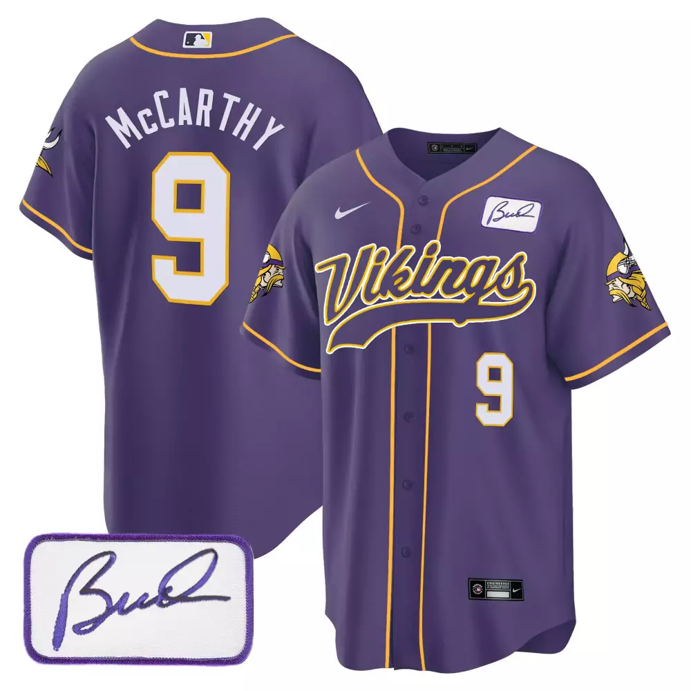JJ McCarthy Minnesota Vikings Purple Men's Bud Grant Classic Baseball Jersey | Stitched Fan Gear | For Men, Women & Youth
