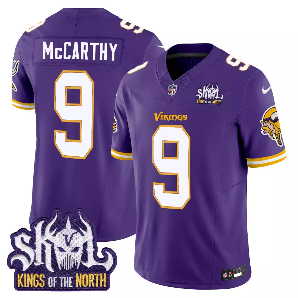 JJ McCarthy Minnesota Vikings Purple Men's King of the North Throwback Vapor Limited Jersey | Stitched Fan Gear | For Men, Women & Youth