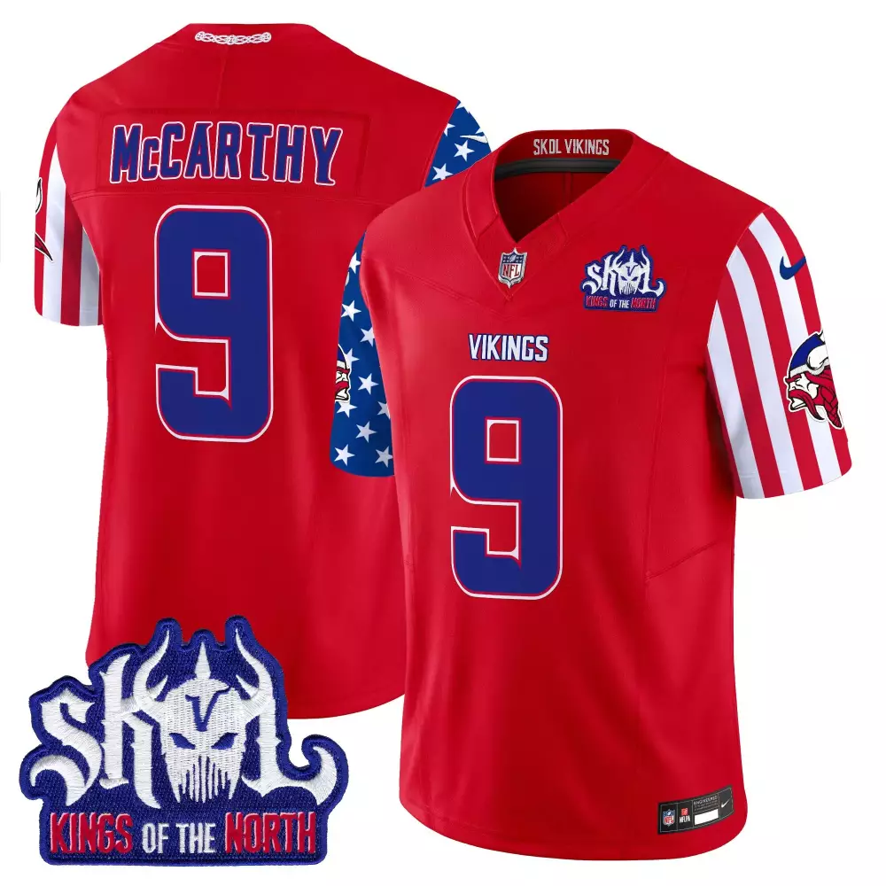 jj mccarthy red mens vikings american style vapor limited jersey all stitched