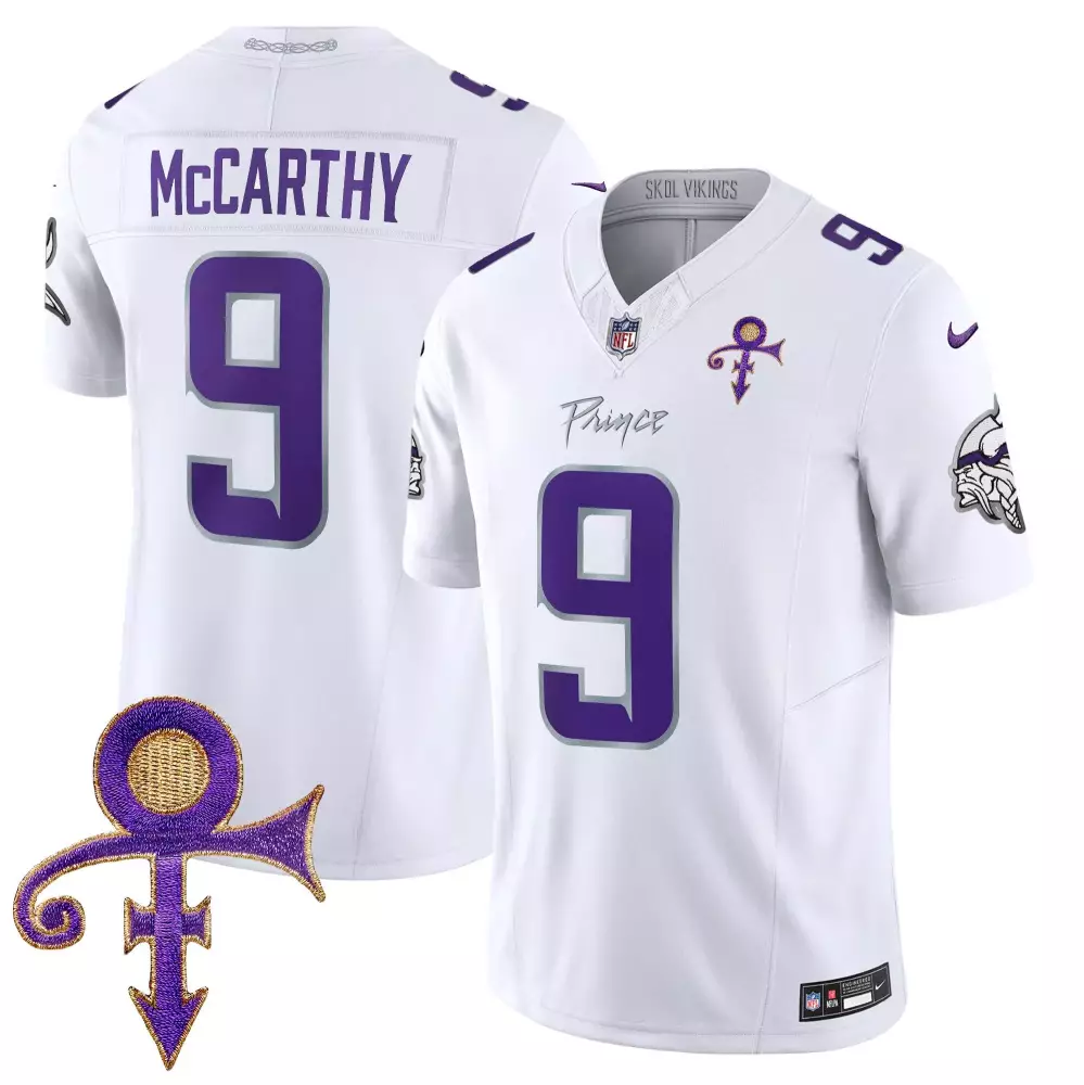jj mccarthy white limited mens vikings 2024 prince vapor limited jersey all stitched