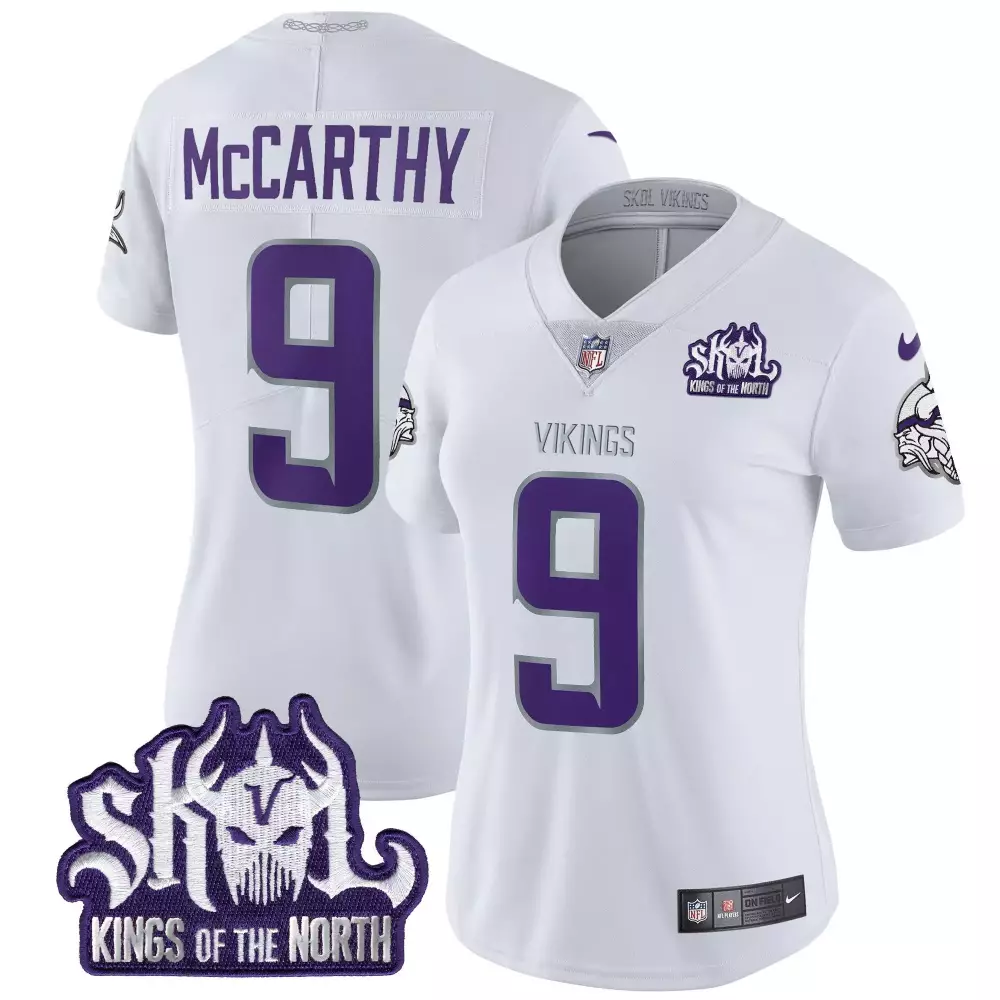 jj mccarthy white limited womens vikings 2024 winter warrior skol patch vapor limited jersey all stitched