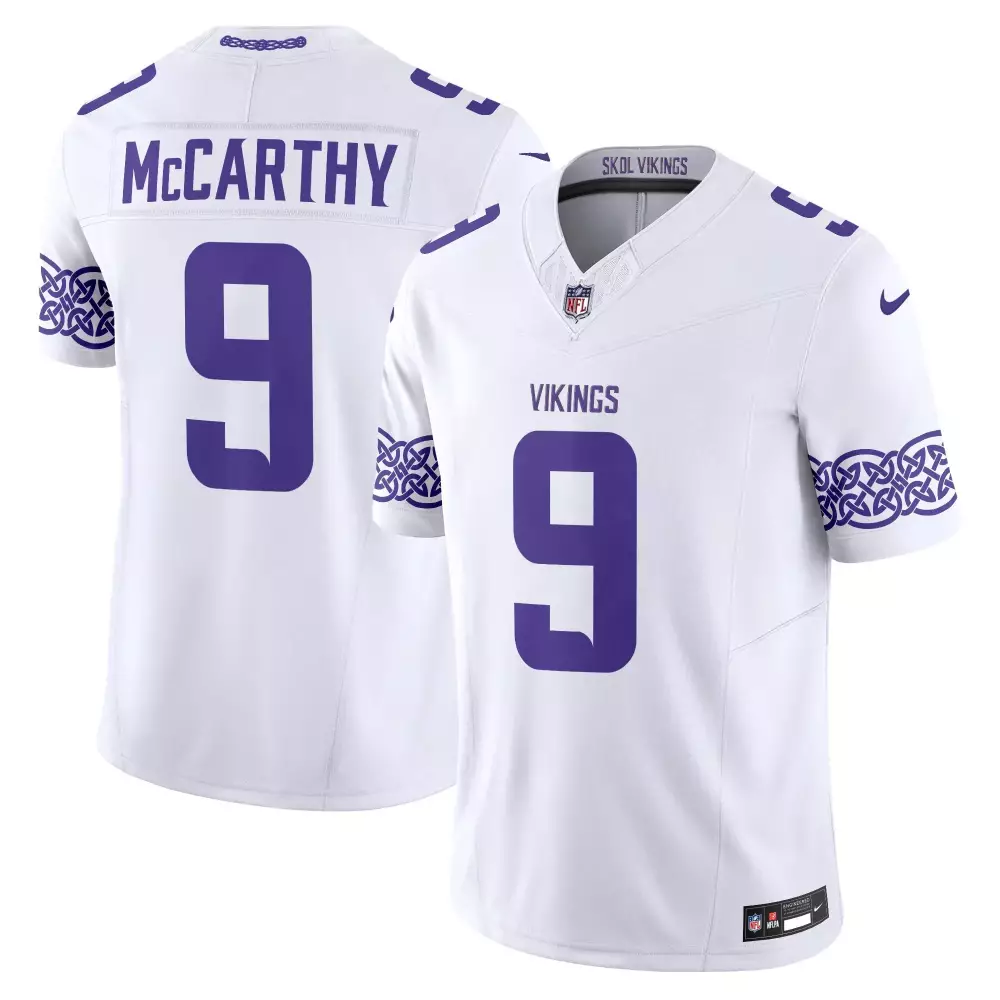 jj mccarthy white mens vikings american style vapor limited jersey all stitched
