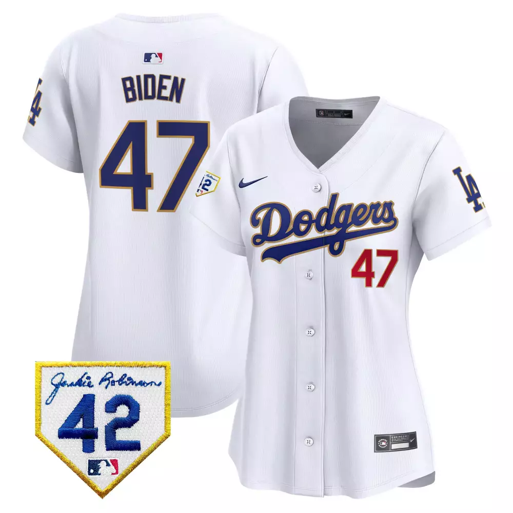 joe biden white womens los angeles dodgers 2024 jackie robinson patch vapor premier limited jersey all stitched