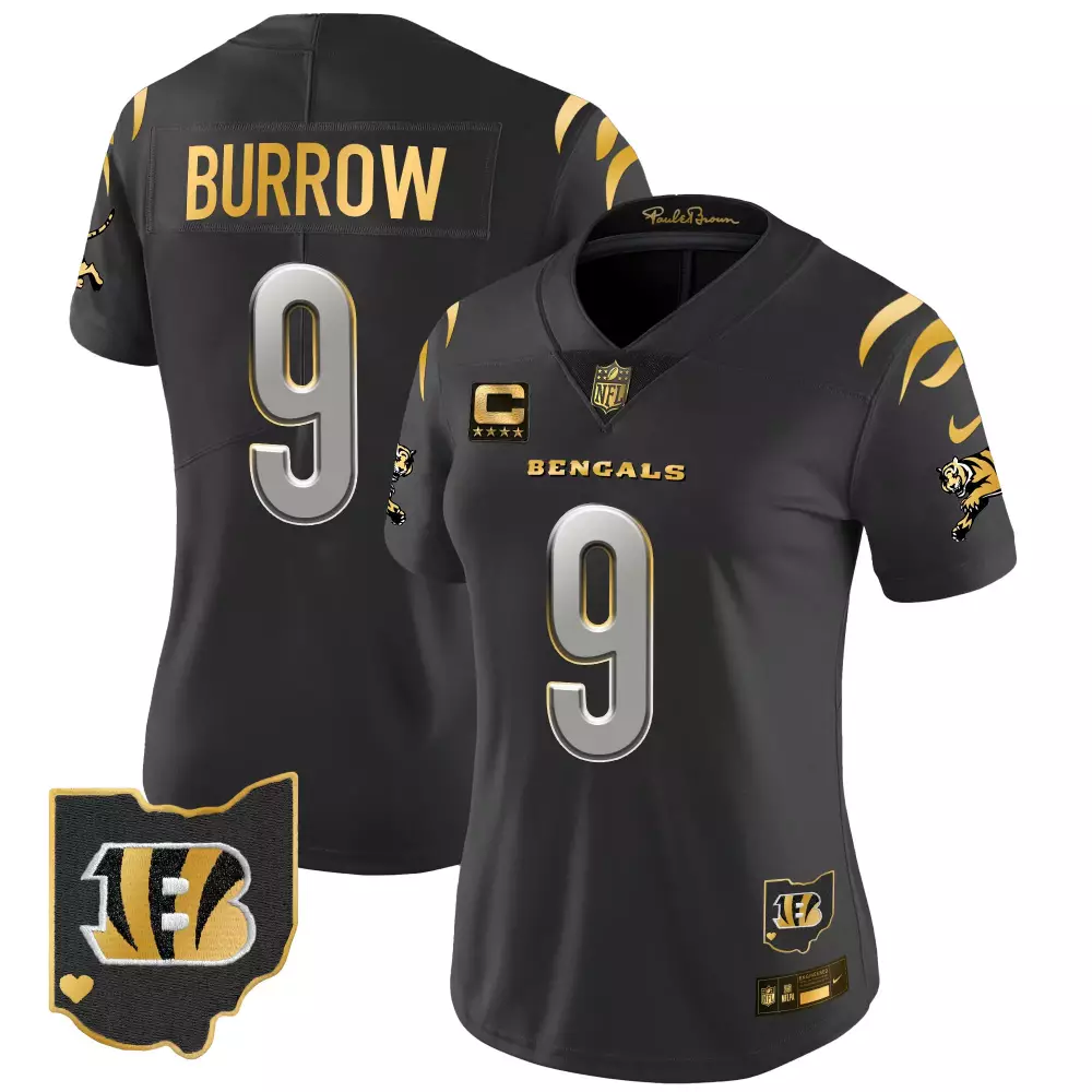 joe burrow black limited womens cincinnati bengals 2024 gold vapor limited jersey all stitched