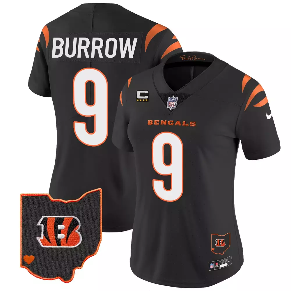 Joe Burrow Cincinnati Bengals Women's Ohio Patch Black Vapor Limited Jersey | Stitched Fan Gear for Women & Youth