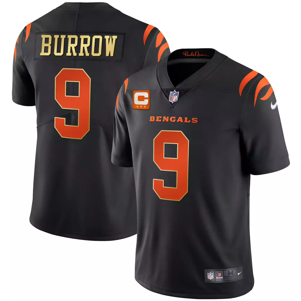 Joe Burrow Gold Trim Men's Cincinnati Bengals Black Gold White Gold Vapor Jersey | All Stitched | Fan Gear for Game Day | For Men