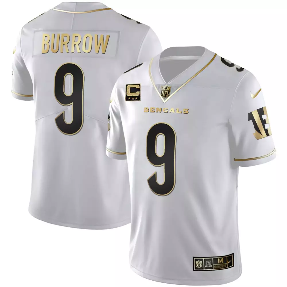 Joe Burrow Cincinnati Bengals White Gold Black Gold Jersey | Stitched | Limited Edition Fan Gear for Men, Women & Youth