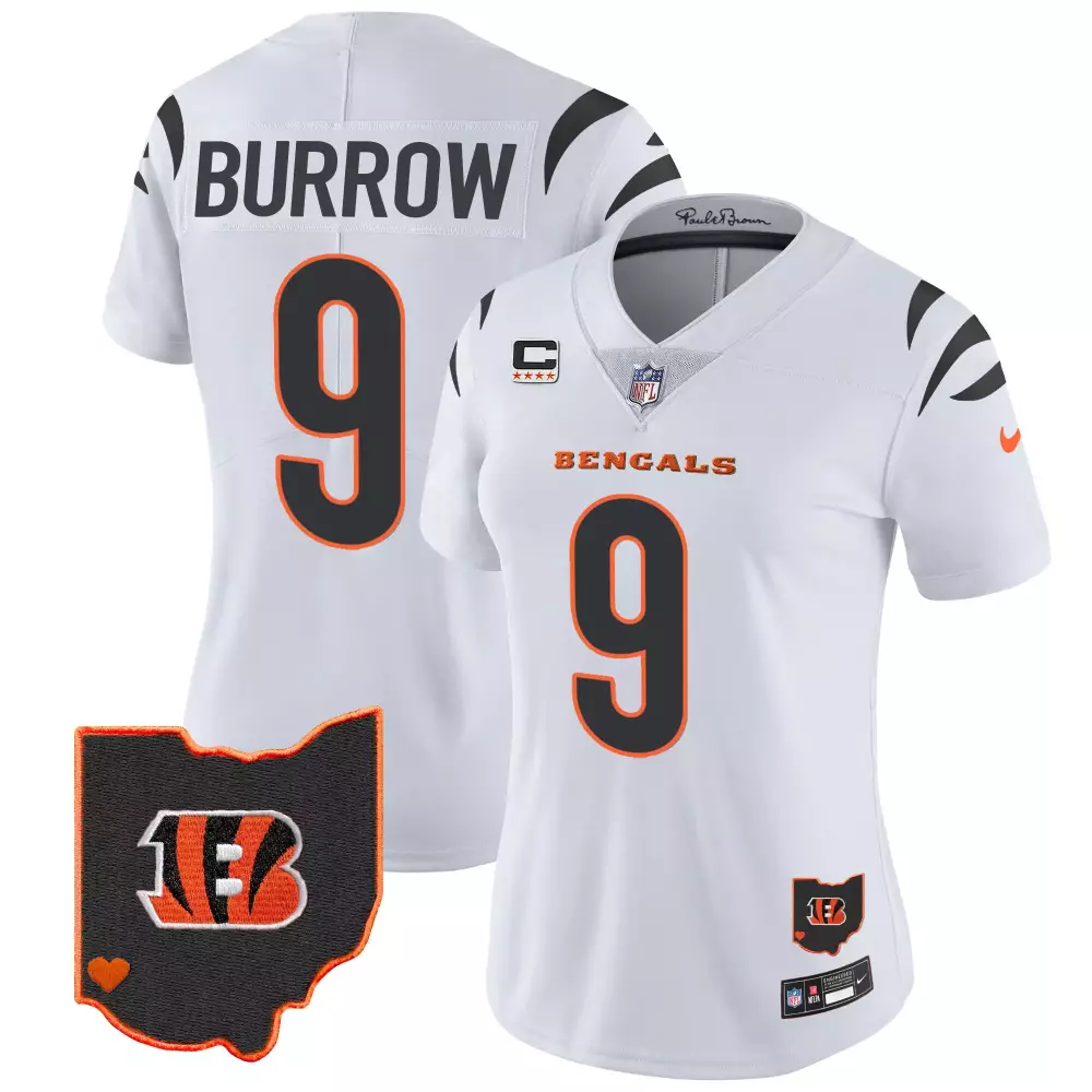 Joe Burrow Women's Cincinnati Bengals White Vapor Limited Jersey | Ohio Patch | All Stitched | Fan Gear for Men, Women & Youth