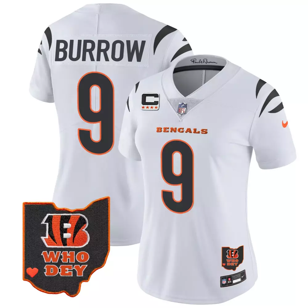 Joe Burrow Women's Cincinnati Bengals White Vapor Limited Jersey | Ohio Patch | All Stitched | Fan Gear for Men, Women & Youth