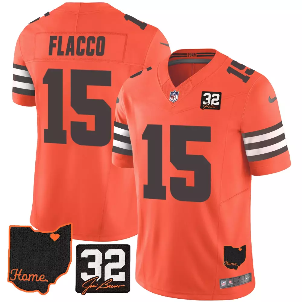 Joe Flacco Cleveland Browns 32 Jim Brown Memorial Jersey V3 | Orange Style | All Stitched | Fan Gear for Men, Women & Youth