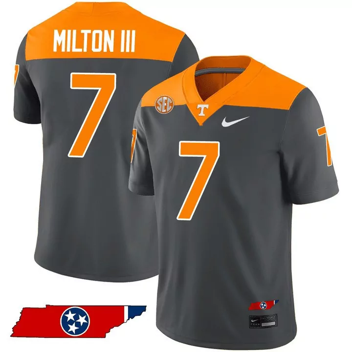 Joe Milton III Anthracite Men's Tennessee Volunteers 2023 Alternate Vapor Limited Jersey | All Stitched Design | Fan Gear for Game Day | For Men, Women & Youth