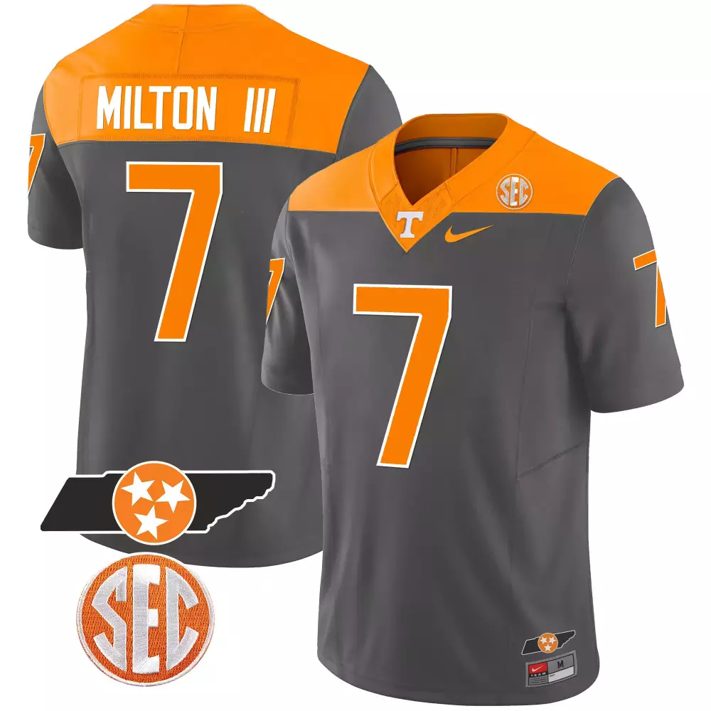 joe milton iii anthracite mens tennessee volunteers 2023 alternate vapor limited jersey v3 all stitched