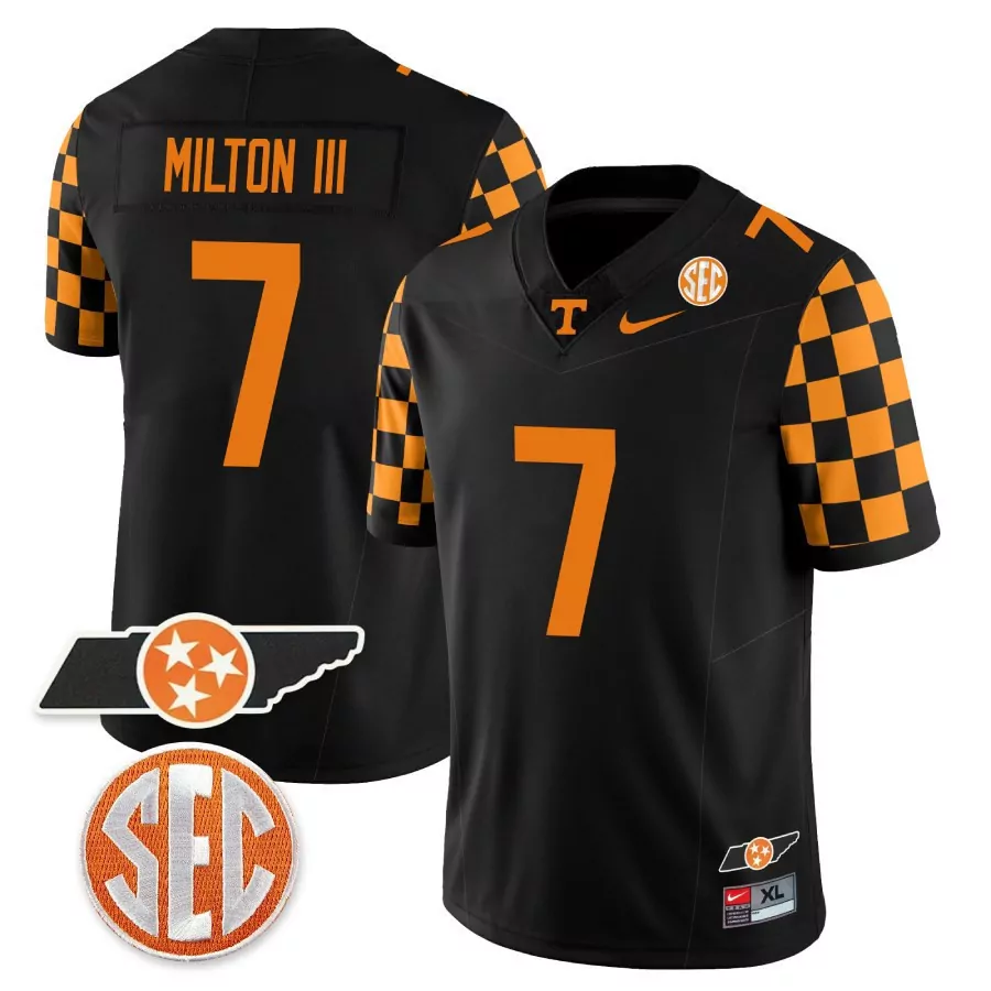 joe milton iii black mens tennessee volunteers checkerboard alternate jersey stitched