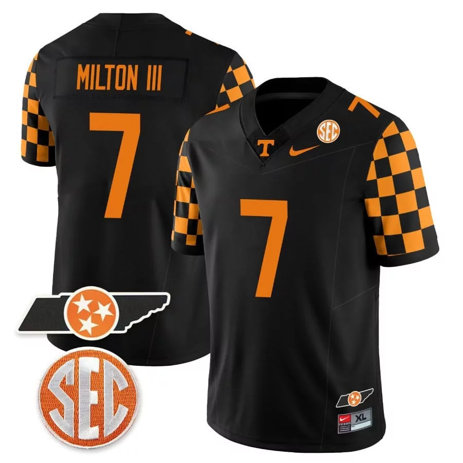 joe milton iii black mens tennessee volunteers checkerboard alternate jersey stitched