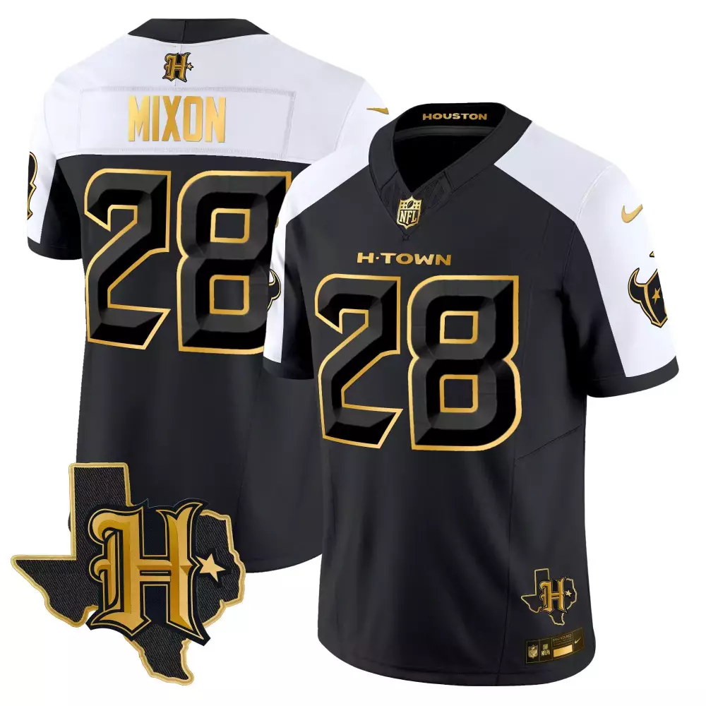 joe mixon alternate mens houston texans 2024 texas patch gold vapor limited jersey all stitched