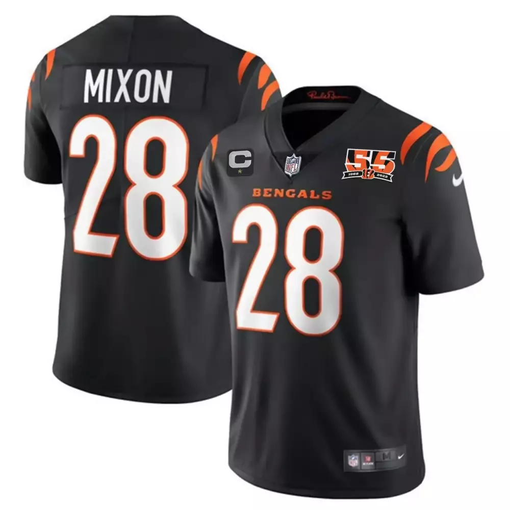 Joe Mixon Cincinnati Bengals 55th Anniversary Patch Player Vapor Limited Jersey | Stitched Black Design | Fan Gear for Men, Women & Youth