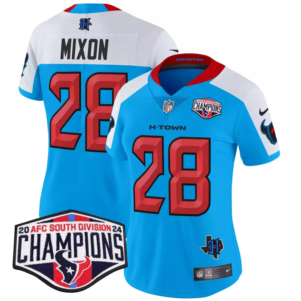 joe mixon blue alternate womens houston texans 2024 afc south division champions patch vapor limited jersey all stitched