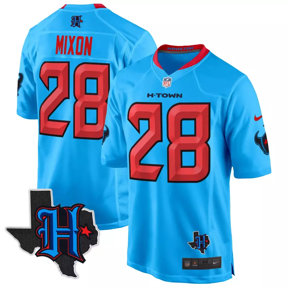 joe mixon blue mens houston texans 2024 texas patch game jersey all stitched