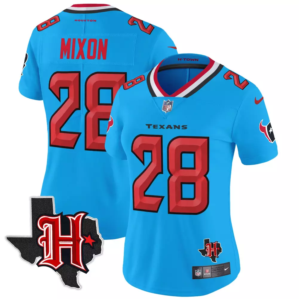 joe mixon blue womens houston texans 2024 texas patch vapor limited jersey v5 all stitched