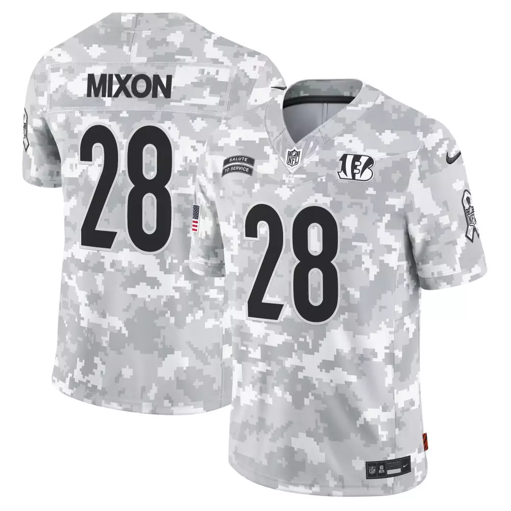 joe mixon men cincinnati bengals 2024 salute to service vapor limited jersey arctic camo all stitched