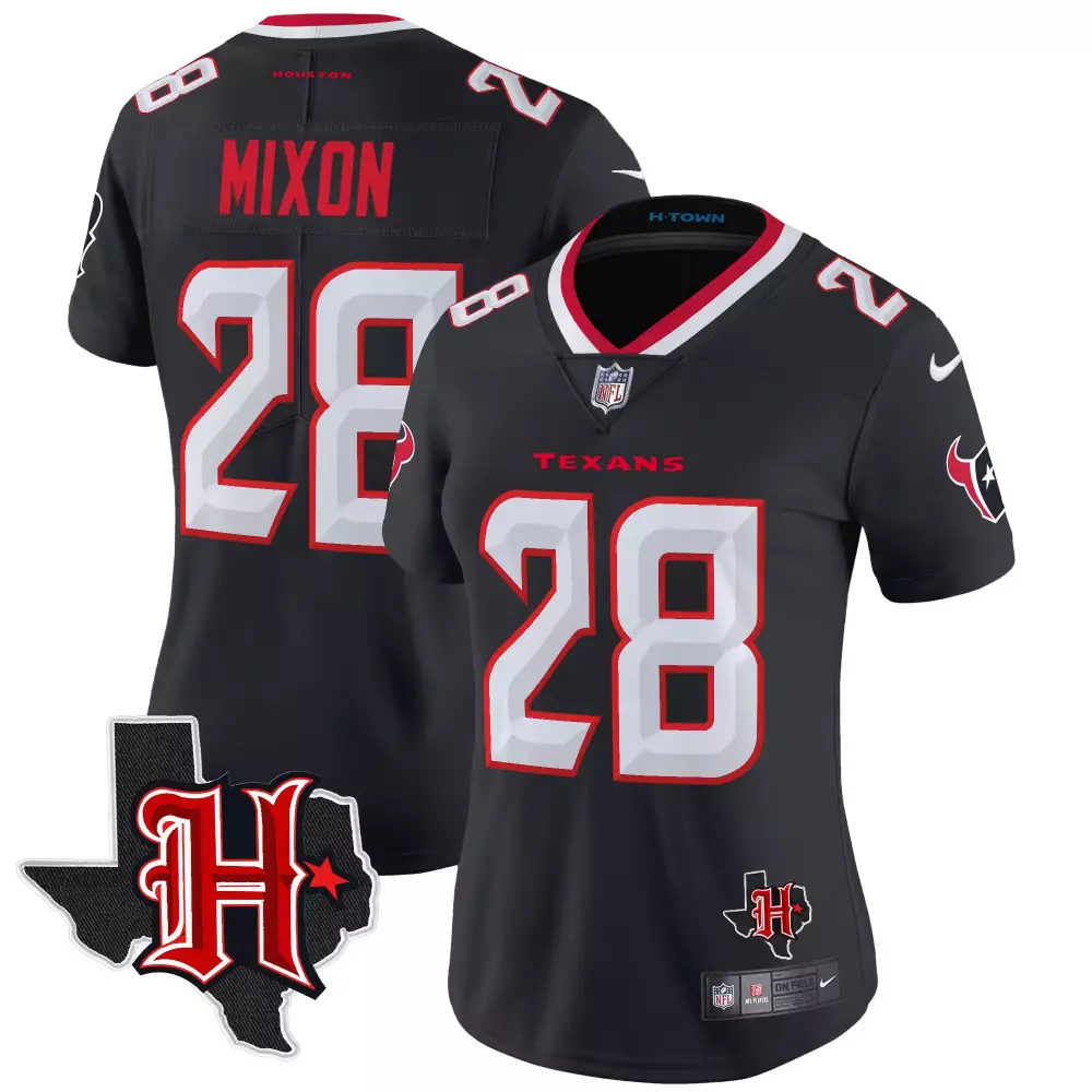 joe mixon navy womens houston texans 2024 texas patch vapor limited jersey v5 all stitched