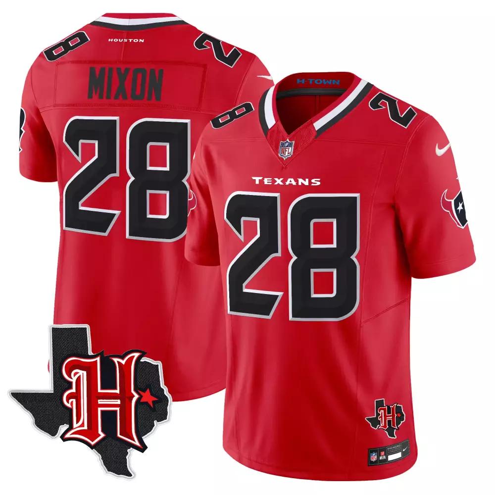 joe mixon red mens houston texans 2024 texas patch vapor limited jersey v5 all stitched
