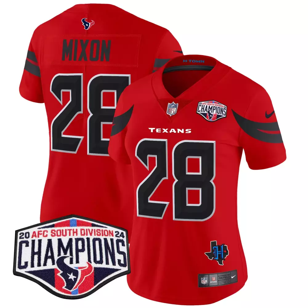joe mixon red womens houston texans 2024 afc south division champions patch vapor limited jersey all stitched