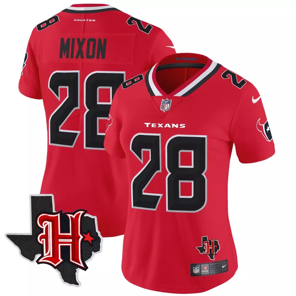joe mixon red womens houston texans 2024 texas patch vapor limited jersey v5 all stitched