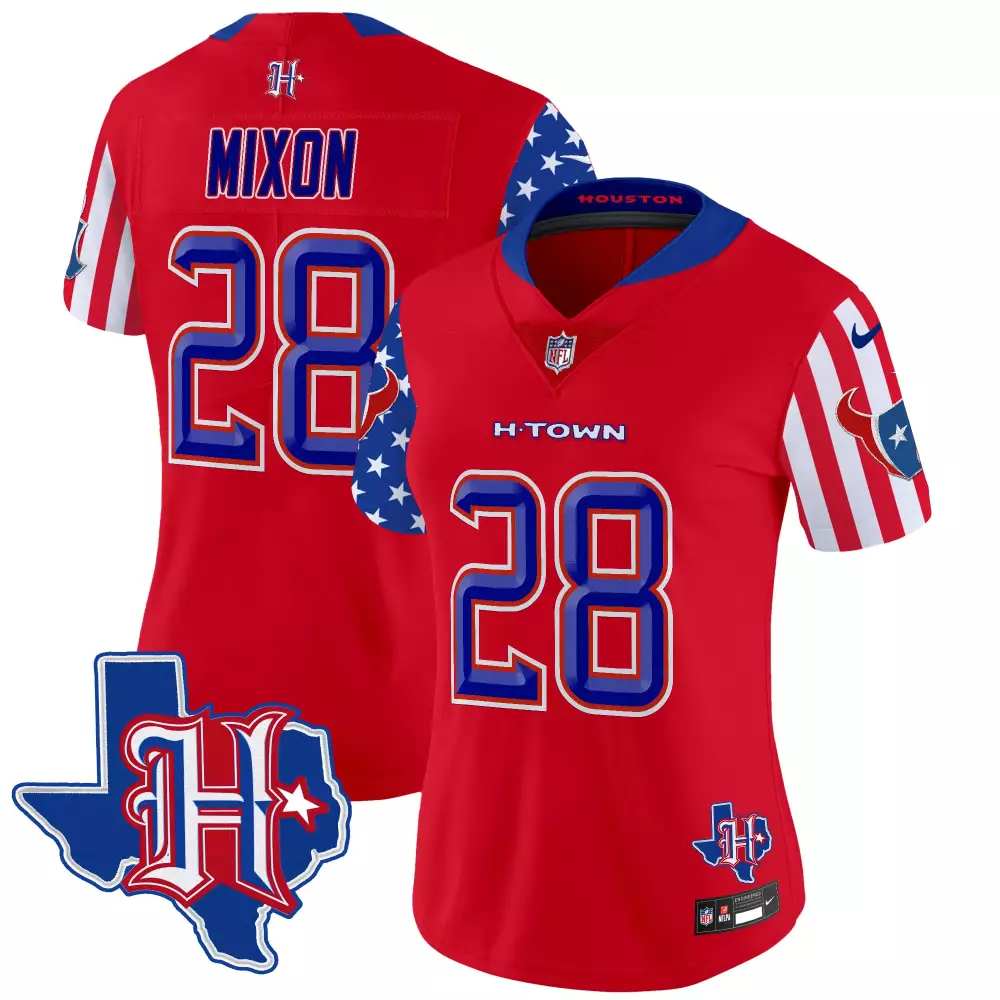 joe mixon red womens houston texans 2024 texas patch vapor limited jersey v5 all stitched