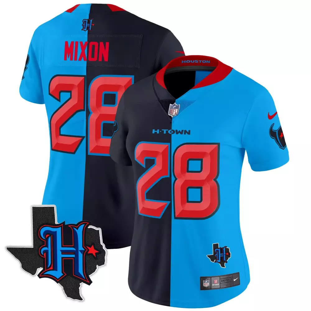 joe mixon split womens houston texans 2024 texas patch vapor limited jersey v2 all stitched