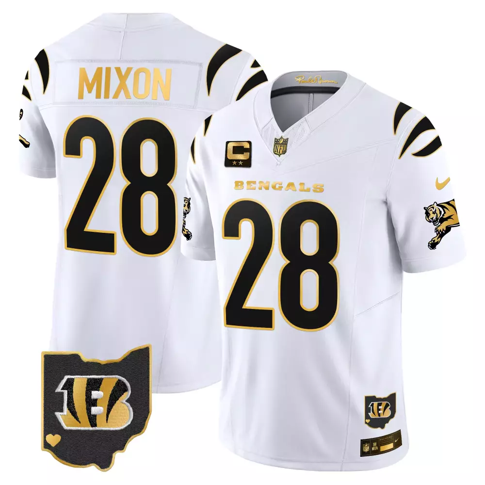 Mixon Bengals 2024 White Gold Vapor Limited Jersey | All Stitched Fan Gear | For Men, Women & Youth