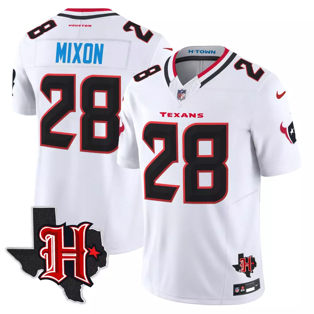 joe mixon white mens houston texans 2024 texas patch vapor limited jersey v5 all stitched
