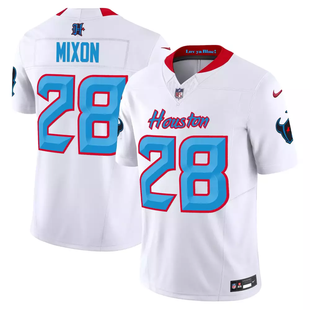 joe mixon white mens houston texans 2024 texas patch vapor limited jersey v5 all stitched
