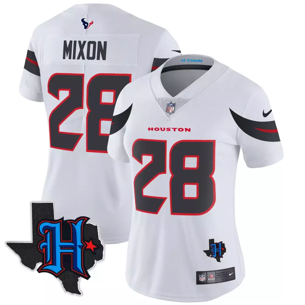 joe mixon white womens houston texans 2024 texas patch vapor limited jersey all stitched