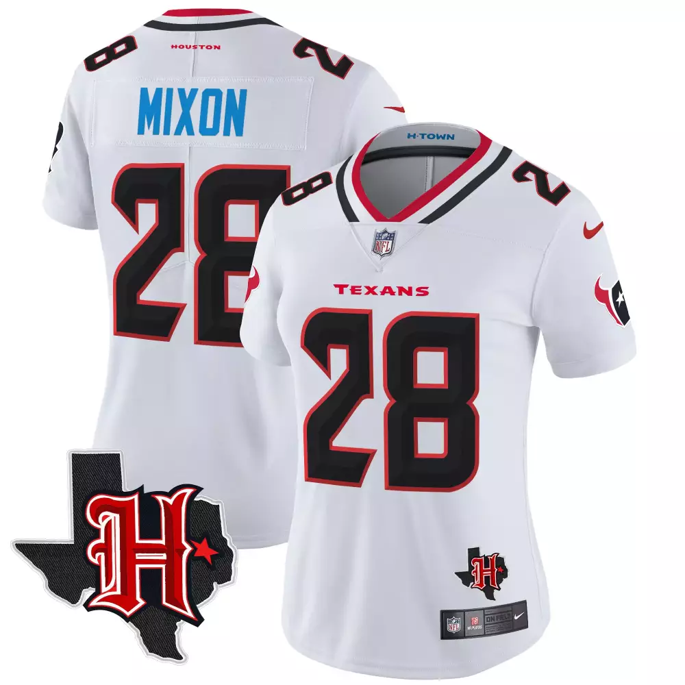 joe mixon white womens houston texans 2024 texas patch vapor limited jersey all stitched