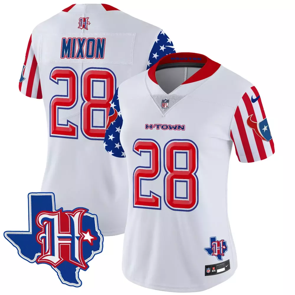 joe mixon white womens houston texans 2024 texas patch vapor limited jersey all stitched