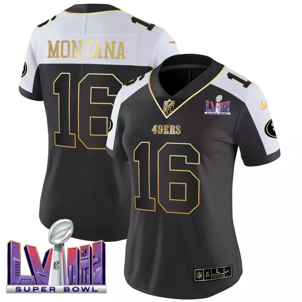 Joe Montana San Francisco 49ers 2024 Black Alternate Women's Super Bowl LVIII Patch Vapor Jersey V2 | For Men, Women & Youth