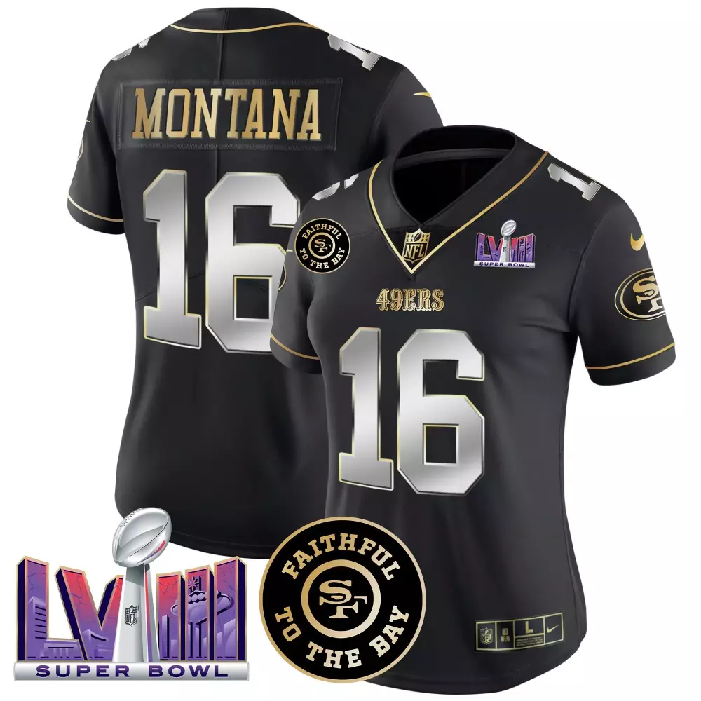 Joe Montana Black Limited Women's San Francisco 49ers Vapor Jersey | EST1946 Patch | For Men, Women & Youth