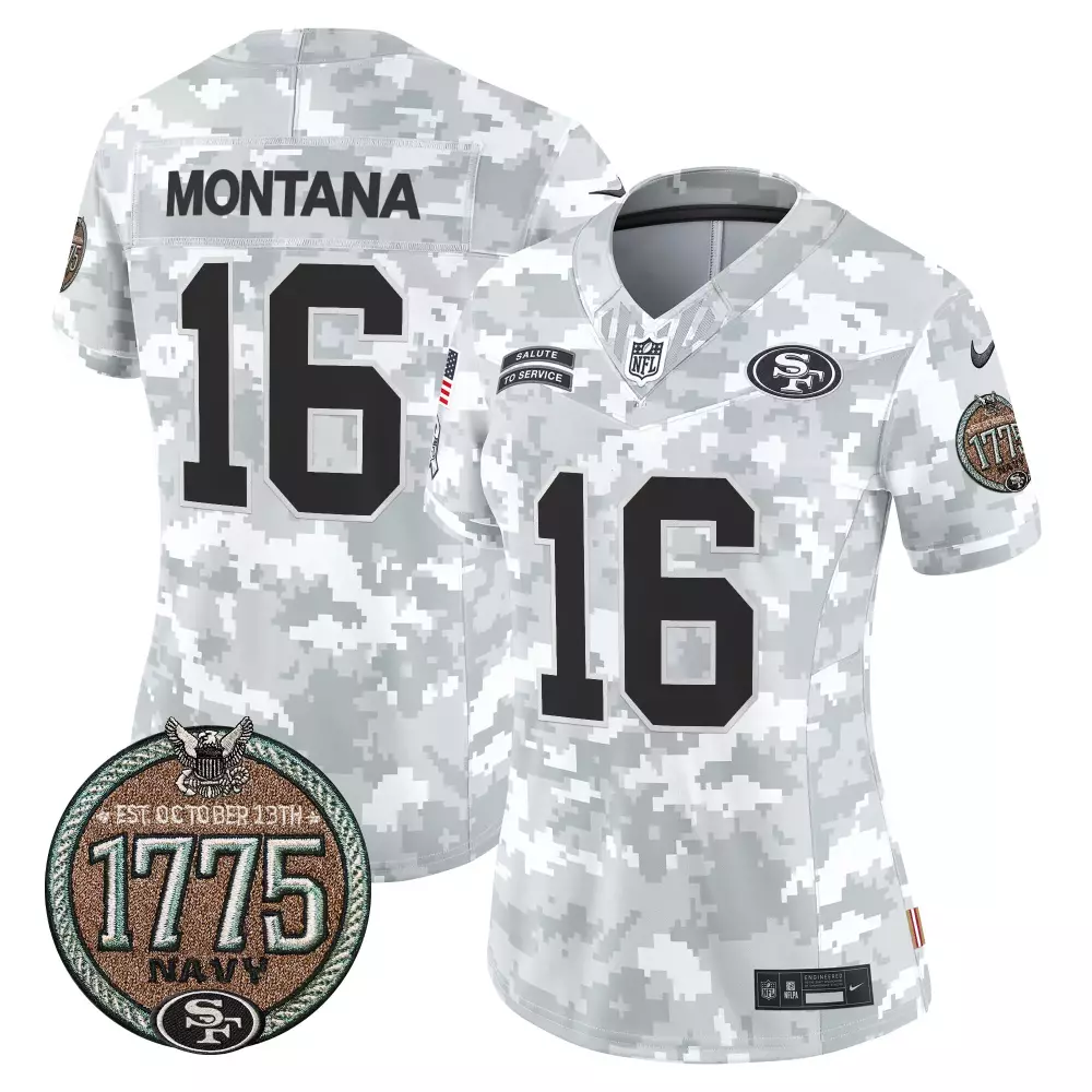 Joe Montana Navy Women's San Francisco 49ers 2024 Salute to Service Vapor Limited Jersey | Stitched Fan Gear | For Women & Youth