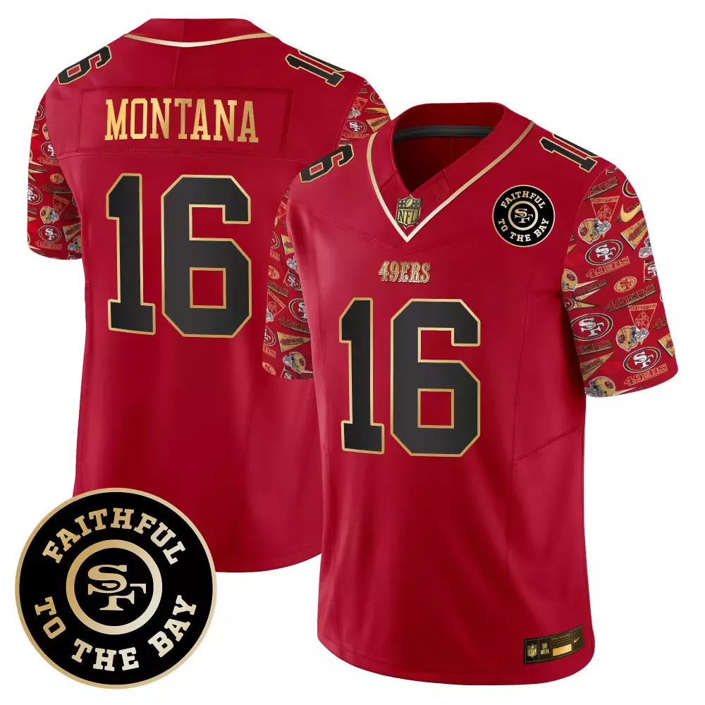 Joe Montana Scarlet Limited Men's San Francisco 49ers Pattern Style Vapor Limited Jersey | Stitched Fan Gear | For Men, Women & Youth
