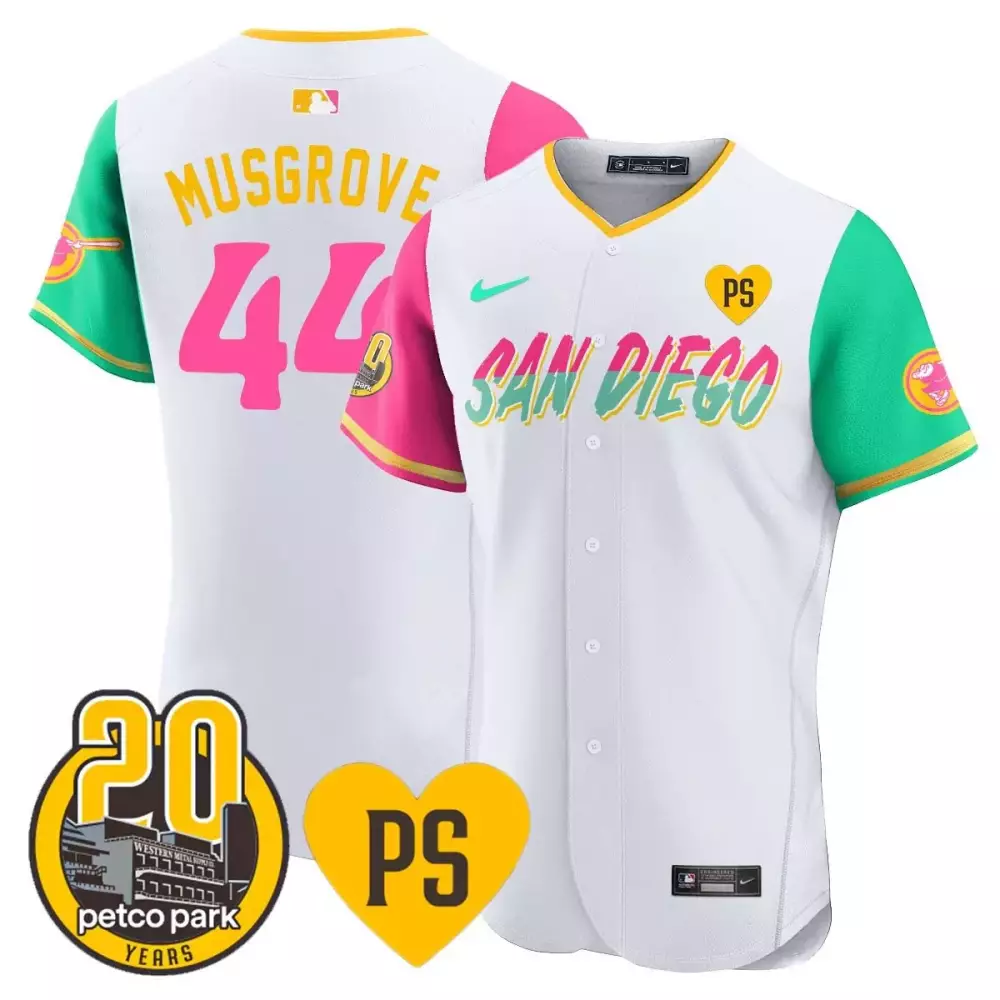 Joe Musgrove City Connect Men's Padres Petco Park 20th Patch Limited Edition Elite Jersey | Stitched Vapor Design | Fan Gear for Men, Women & Youth