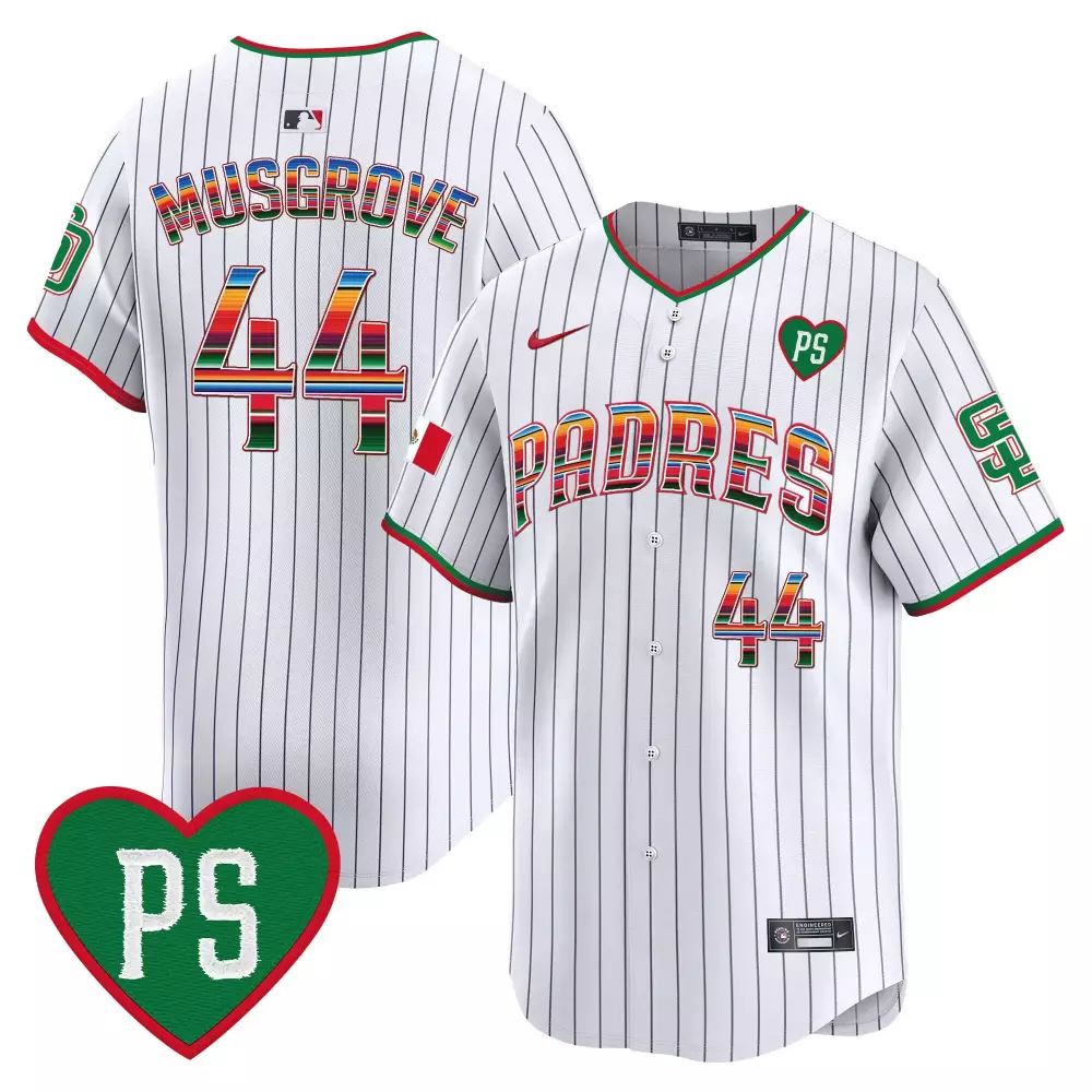 Joe Musgrove Pinstripe Men's Padres Mexico For Peter Patch Jersey | Vapor Premier Limited Edition | For Men, Women & Youth