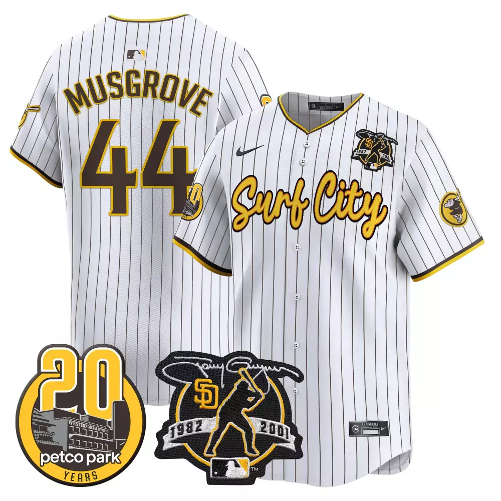 Joe Musgrove Pinstripe Men's Padres Mexico For Peter Patch Jersey | Vapor Premier Limited Edition | For Men, Women & Youth